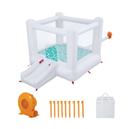 H2OGO Jump & Joy Kids Inflatable Bounce House with Extra-Wide Slide, White,