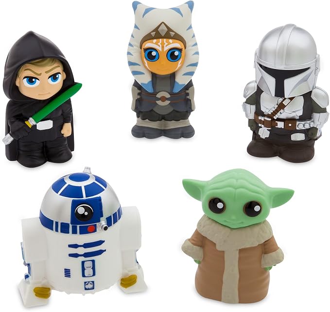Disney Star Wars 5 figure bath toy set with clear bucket and green straining lid