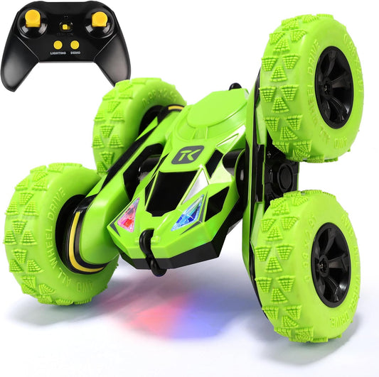 Threeking Remote Control Car RC Cars RC Stunt Car Toy with Lights Double-Sided Driving Indoor Outdoor Toys Gifts Presents for 6 7 8 9 10 11 12 Year Old Kids Boys Girls,Green