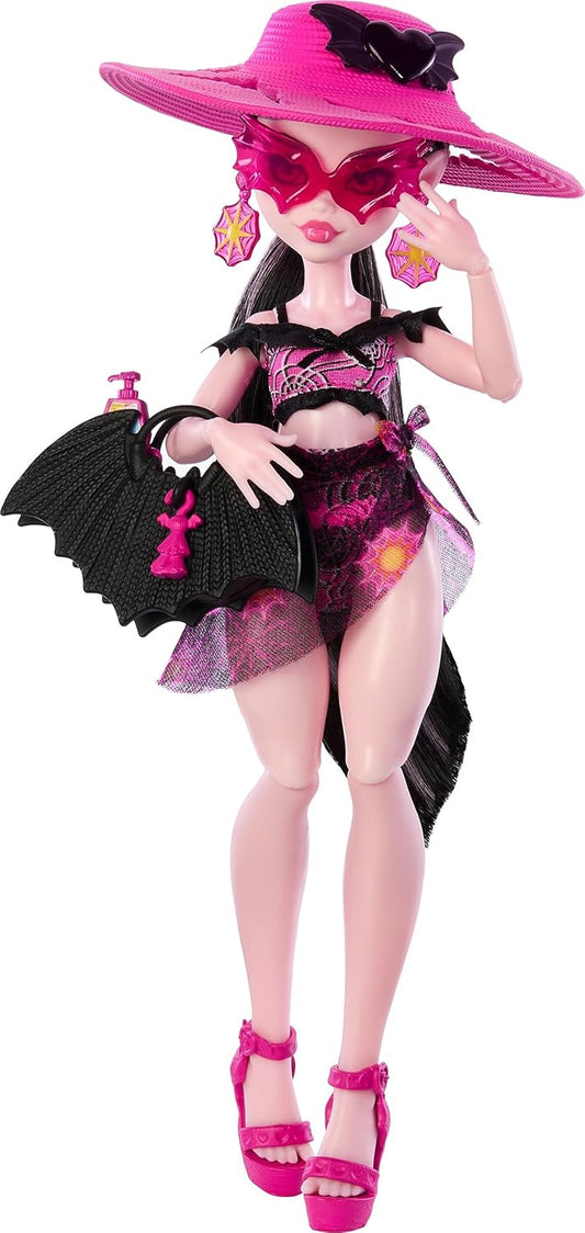 Monster High Scare-Adise Island Draculaura Doll with Swimsuit, Sarong & Beach Accessories like Hat, Sunscreen & Tote