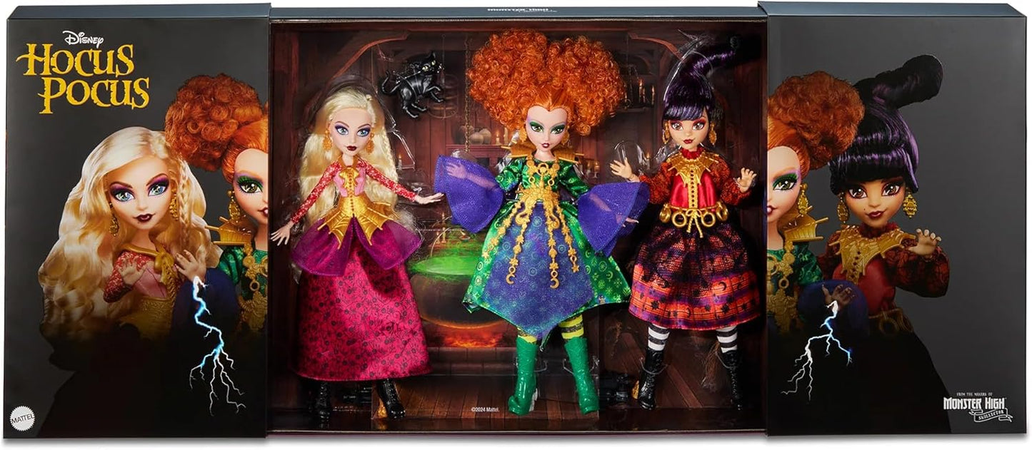 Monster High Skullector Hocus Pocus Dolls – Winifred, Mary, Sarah, and Binx Collectible Set with Articulated Figures, Witchy Dresses, Accessories, and Display-Ready Packaging
