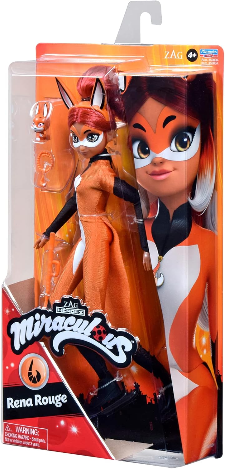 Miraculous Rena Rouge Doll 10.5" Fashion Doll with Accessories and Trixx Kwami by Playmates Toys, Orange