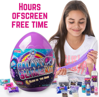 GirlZone Egg Surprise Galaxy Slime Kit – 39-Piece Glow-in-the-Dark DIY Slime Set for Girls 10–12