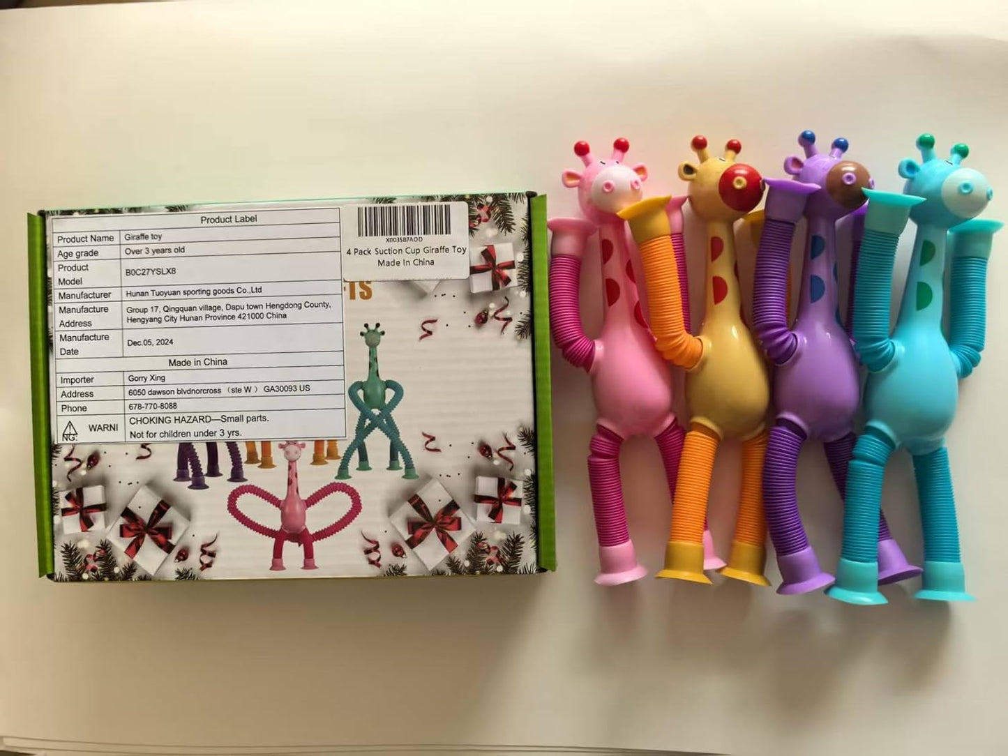 4Pcs Giraffe Pop Tube Sensory Toys, Telescopic Suction Fidget Toys for Autism, Toddler Travel & Airplane Activities, 2025 Boy & Girl Christmas Stocking Stuffers Gift Idea