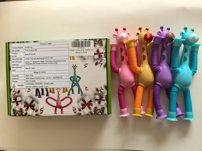 4Pcs Giraffe Pop Tube Sensory Toys, Telescopic Suction Fidget Toys for Autism, Toddler Travel & Airplane Activities, 2025 Boy & Girl Christmas Stocking Stuffers Gift Idea