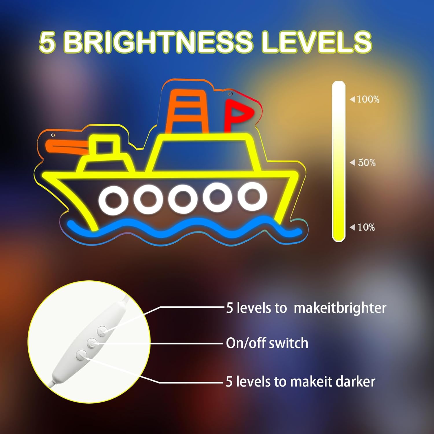 Aircraft Carrier Neon Sign for Wall Decor，Dimmable LED Battleship Toy Neon Light, Neon Sign for Toy Warships,Aircraft Carrier Toy for Kids Boys Girls Gifts 16.1 * 9.6 Inch