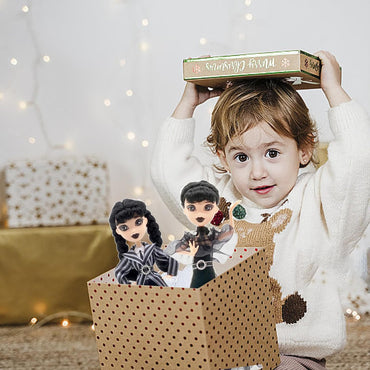 9" Addams Doll with Gift Box, Black Dress, High Heels and Hair, Perfect Christmas and Birthdays Toy Gift for Girls and Fans（New-B）