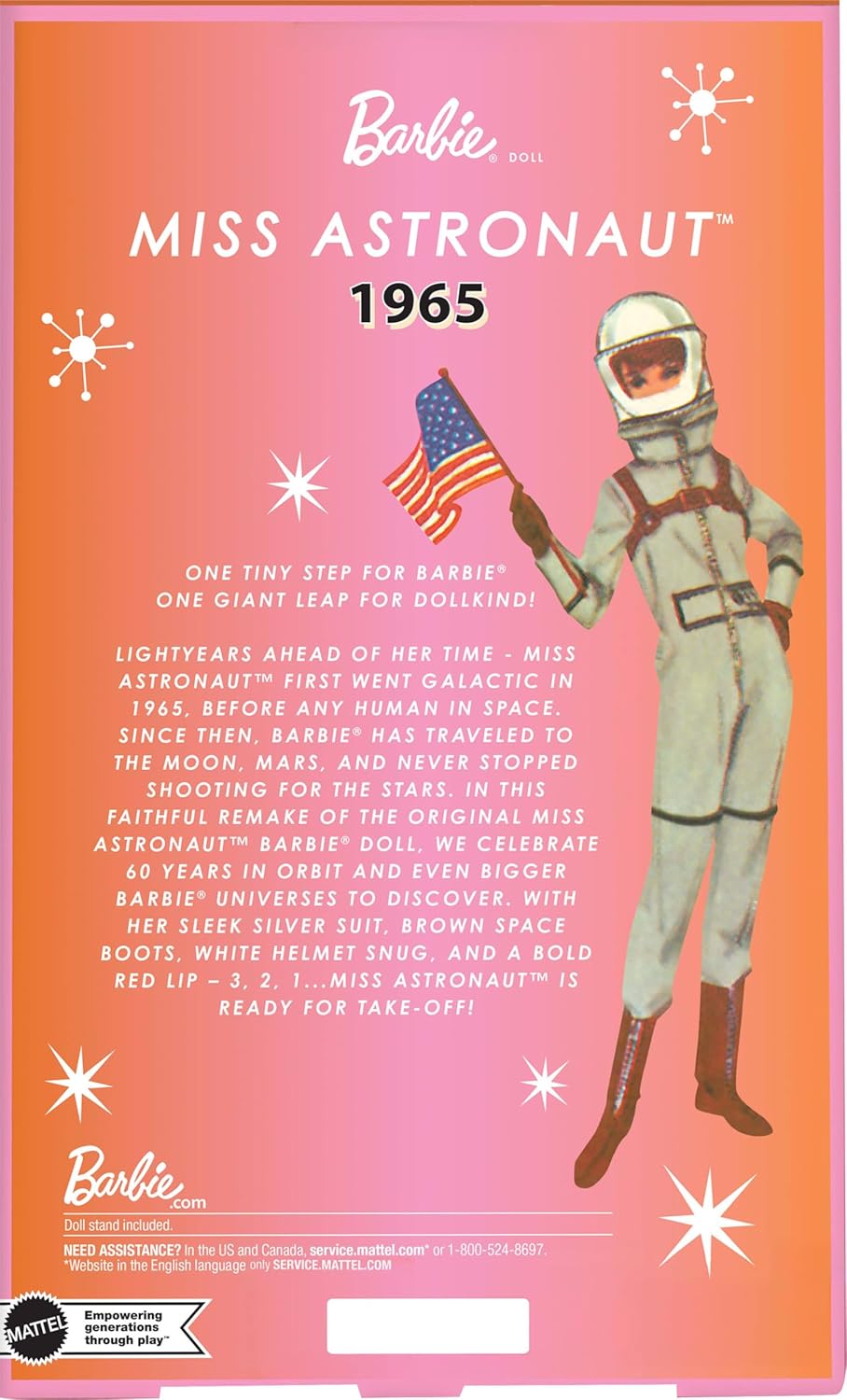 Barbie Miss Astronaut Doll Collectible with Silver Suit, Space Boots & Helmet Accessory, 1965 Vintage Repro