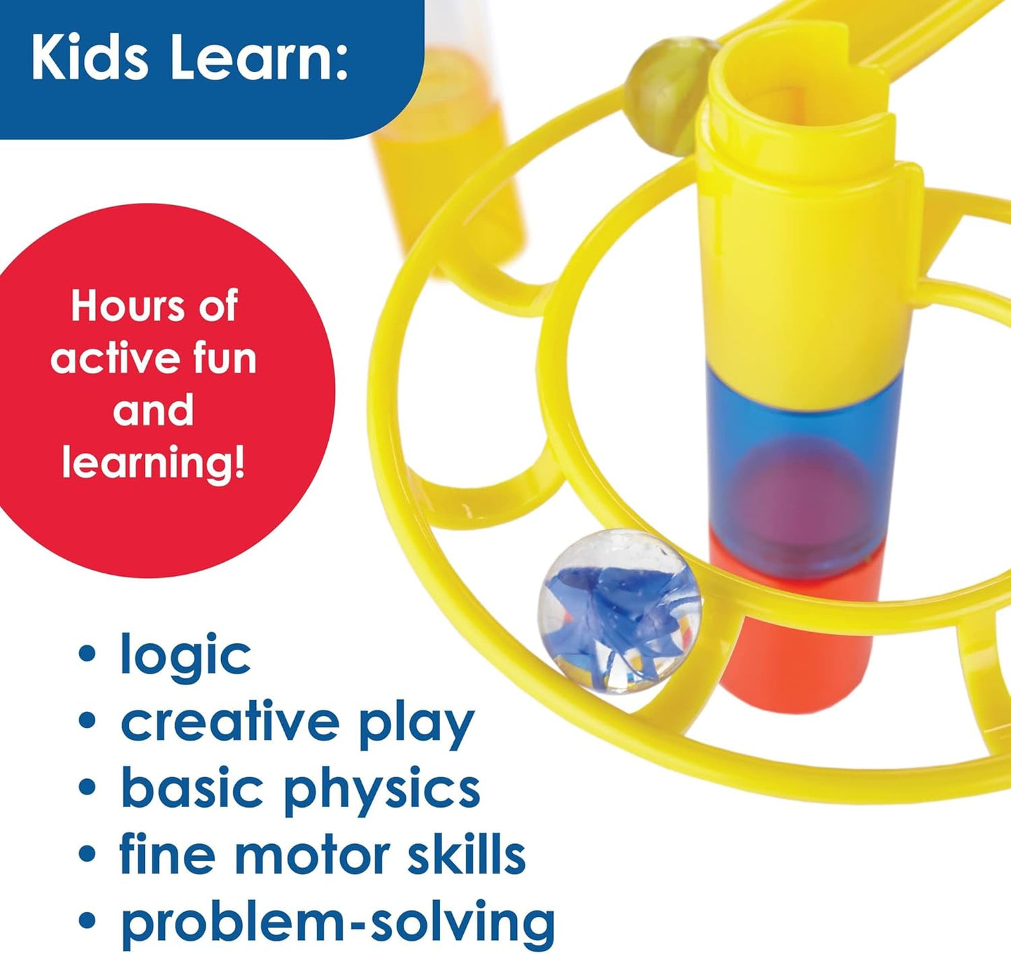 MindWare Marble Run 110 Piece Building Set with 82 Track Pieces, 15 Marbles and Motorized Elevator