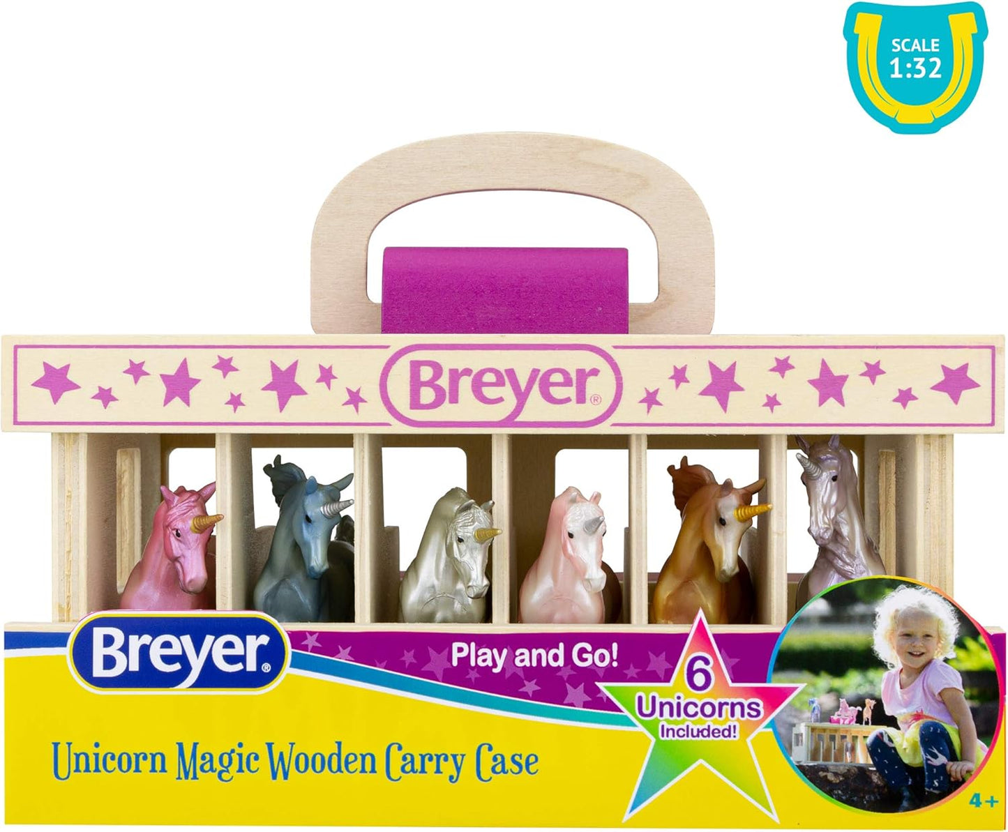 Unicorn Magic Wooden Carry Stable Playset W/ 6 Unicorns