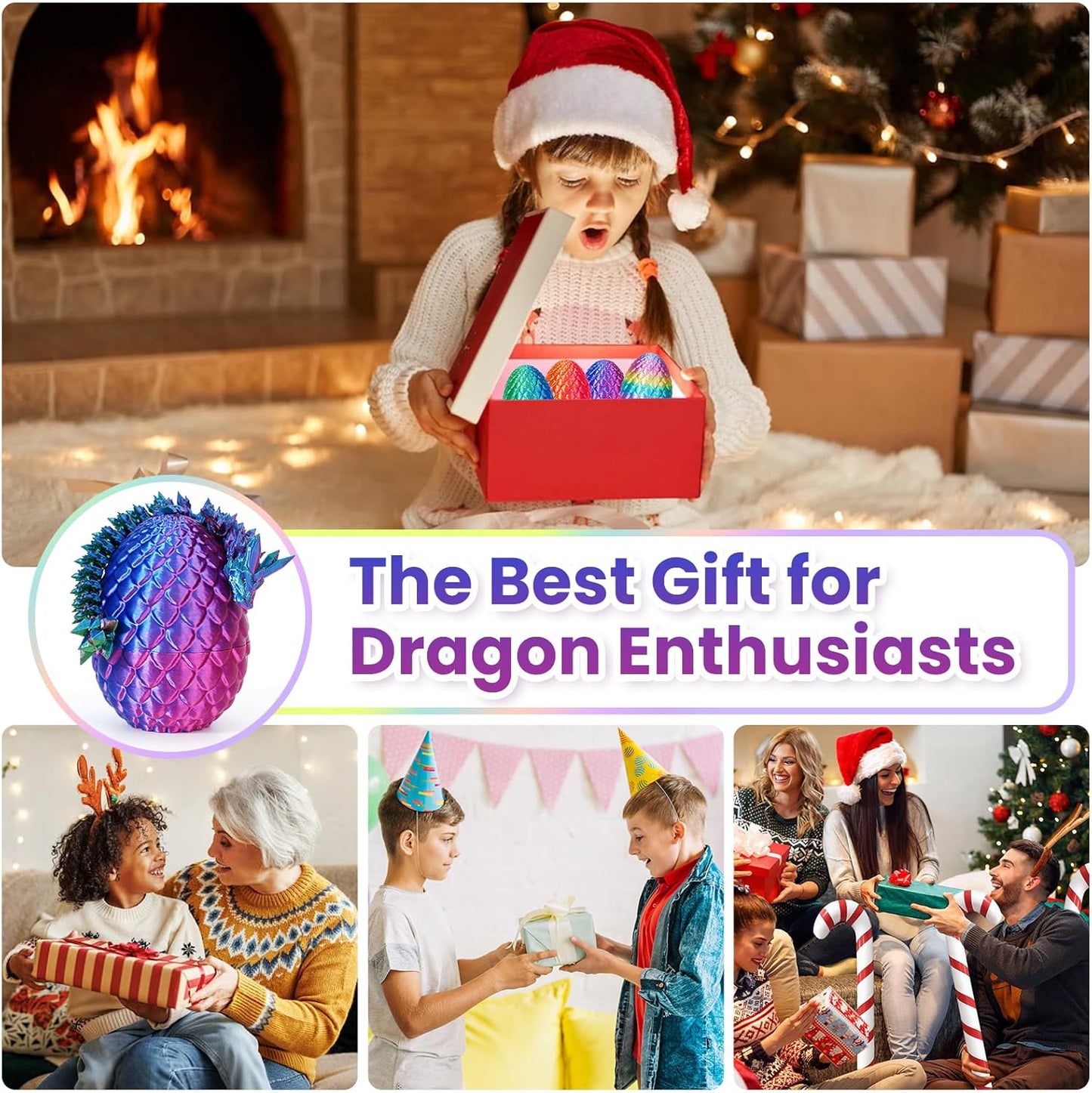 4PCS 3D Printed Dragon Egg, Articulated Crystal Animals Fidget Toy Kid, Small 3D Printer Dinosaur Dino Eggs Toy Easter Gifts for Kids Boy Girls (4-Piece-C)