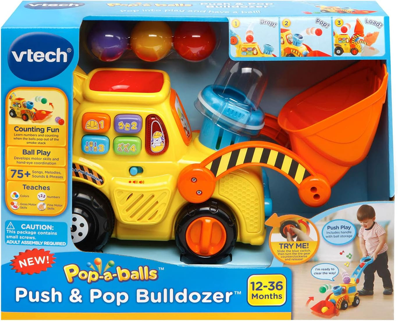 Pop-A-Balls Push and Pop Bulldozer, Yellow