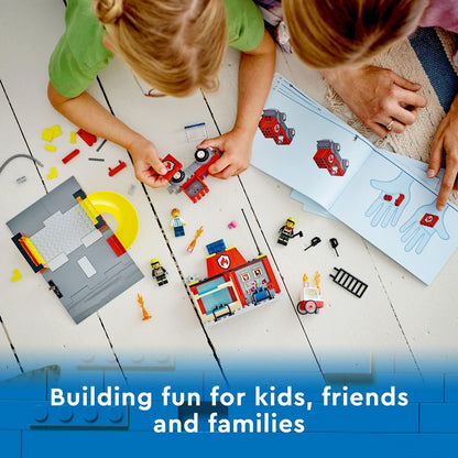 City Fire Station and Fire Engine 60375, Pretend Play Fire Station with Firefighter Minifigures, Educational Vehicle Toys for Kids Boys Girls Age 4+