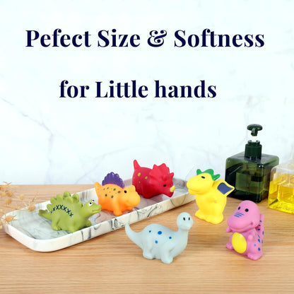 Bath Toys No Hole, for Infants 6-12& Toddlers 1-3, No Hole Bathtub Toys (Dinosaur, 6 Pcs with Mesh Bag)