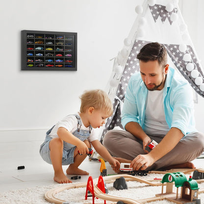 11X18 Toy Car Display Case - Holds up to 30 Cars - Model Car Displays with Removable Shelves and Shatter-Resistant Glass - Wall Mounted Display Cases for Collectibles - Black