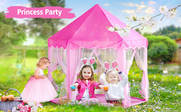 Princess Tent for Girls – Large Kids Playhouse Castle Tent with Star Lights, Indoor & Outdoor Play Tent for Children, 55" x 53"