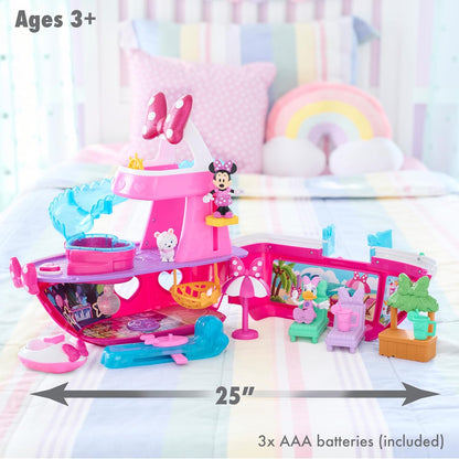 Disney Junior  Mouse Bowdazzling Yacht, Lights and Sounds, 16-Piece Playset with Figures, Pink, Boat, Bonus Pieces, Kids Toys for Ages 3 up by