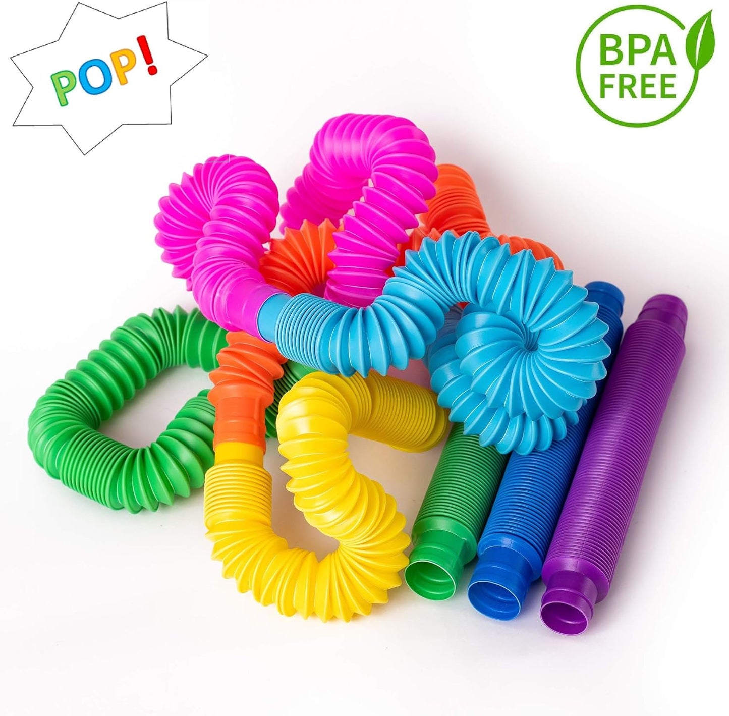 Nutty Toys Pop Tubes - Sensory Toys - Endless Creativity & Fun for Kids and Toddlers |8 Pack Large| - Connect & Pop! Top ADHD Autism Fidget 2025, Best Boy & Girl Christmas Stocking Stuffers Gift Idea