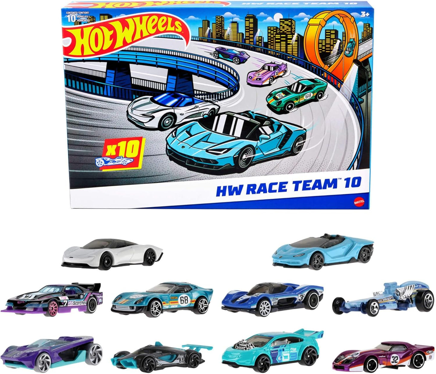 Hot Wheels 10-Pack of Toy Race Cars, Includes 1:64 Scale Corvette, Lamborghini, McLaren Originals (Amazon Exclusive)