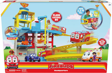 Disney Junior Firebuds HQ Playset with Lights, Sounds, Fire Truck Toy, Action Figure and Vehicle Launcher, Kids Toys for Boys and Girls Ages 3 and Up