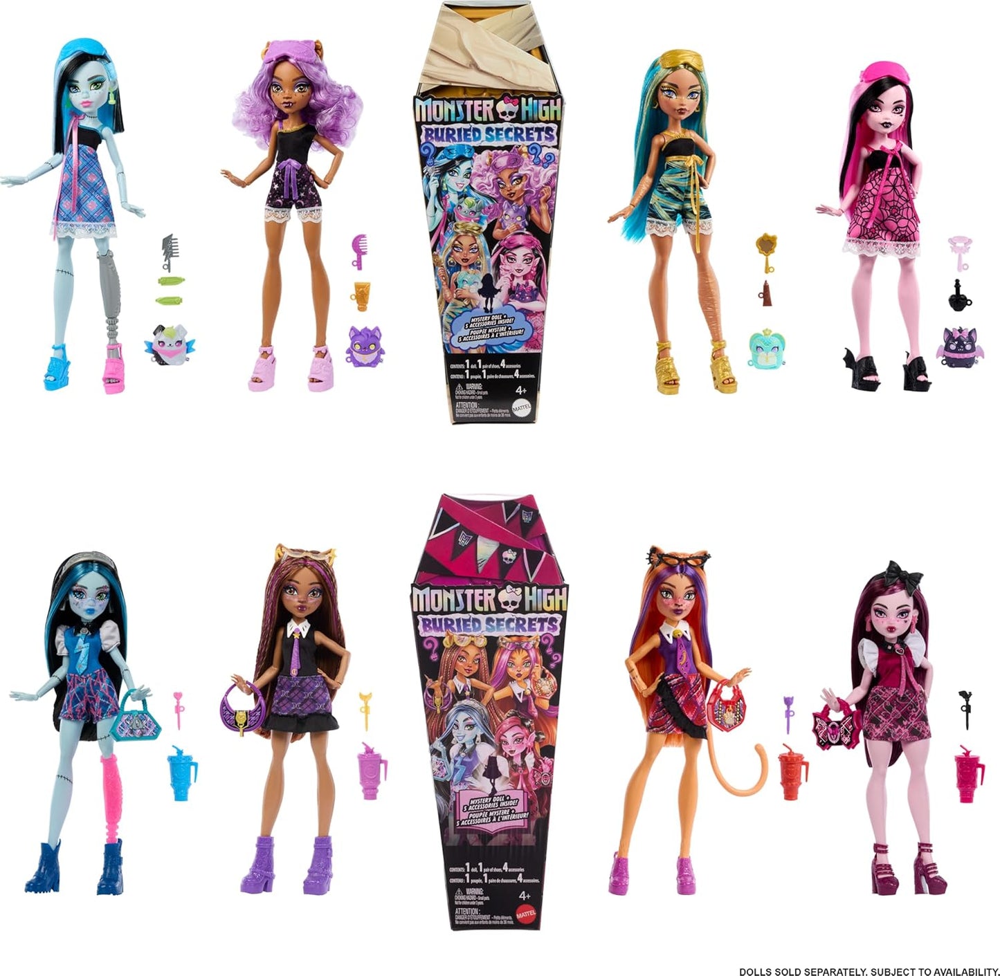 Monster High Buried Secrets Dolls and Accessories, Cozy Creepover Theme with Mystery Doll and 5 Unboxing Surprises (Characters May Vary)