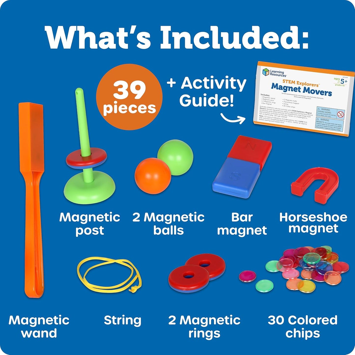 STEM Explorers -Ages 5+, Magnet Movers, Critical Thinking Skills, STEM Certified Toys, Magnets Kids,Magnet Set,Back to School Supplies,39 Pieces