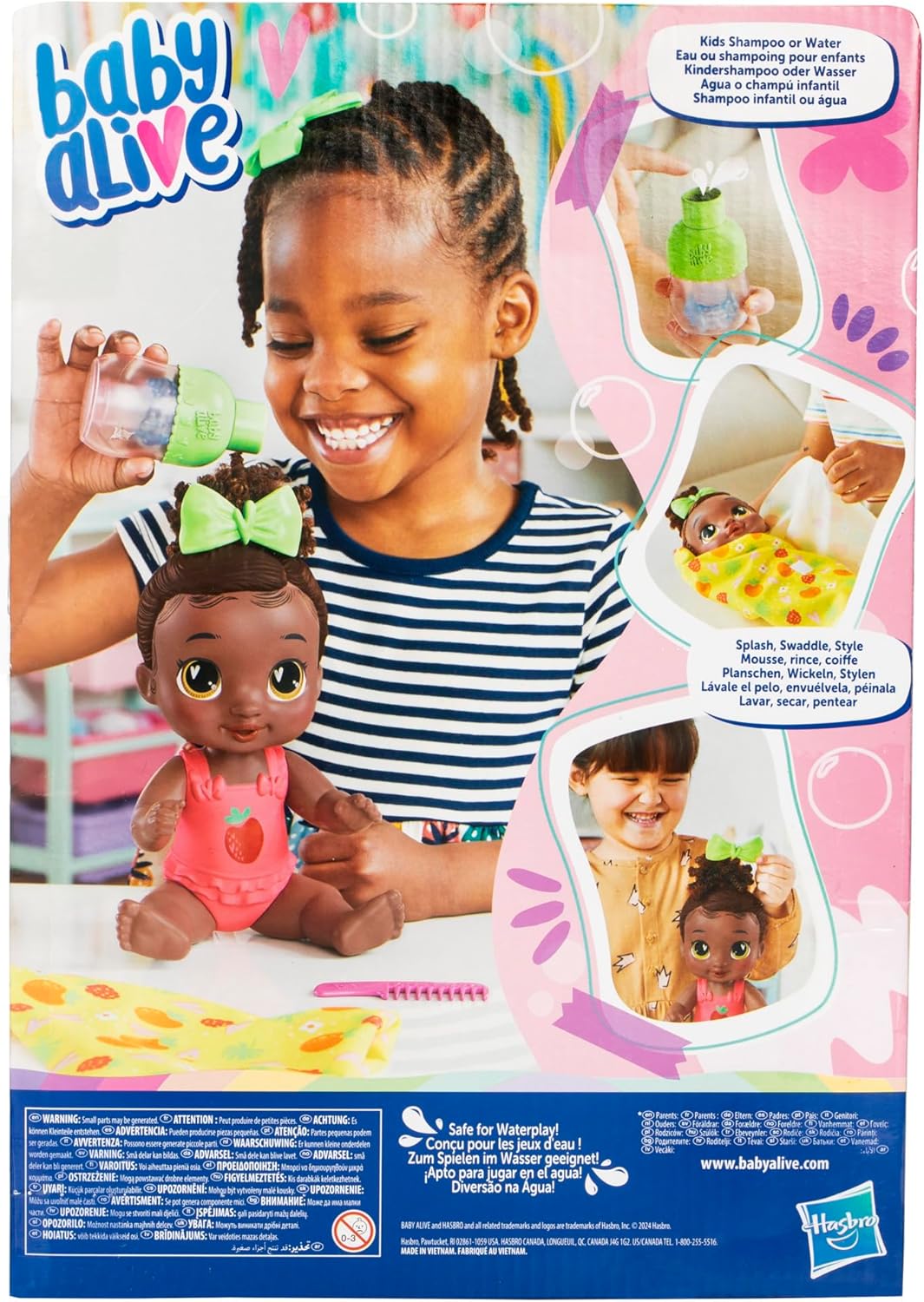 Baby Alive Shampoo Snuggle Berry Boo Black Hair 11 Inch Water Baby Doll Playset, Toys for 3 Year Old Girls & Boys & Up