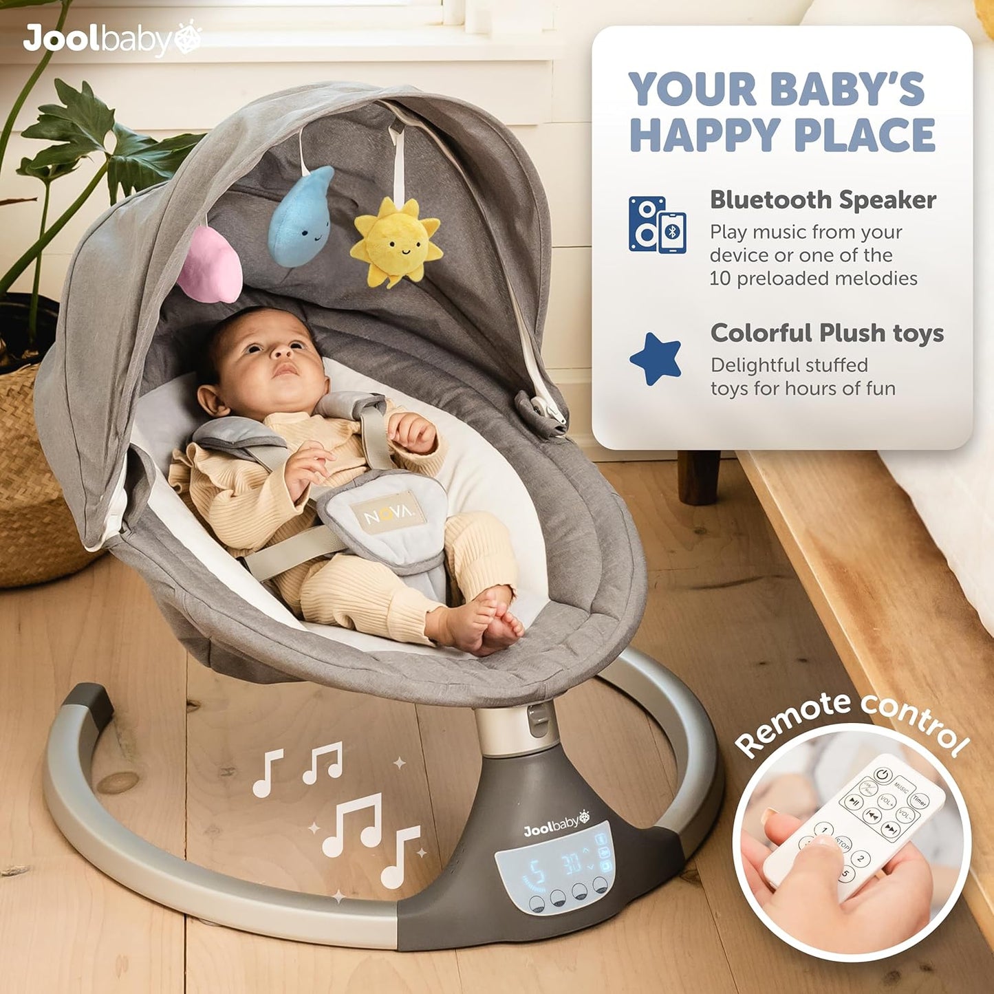 JOOL BABY Nova Motorized Infant Baby Swing - Gray (2024 version)