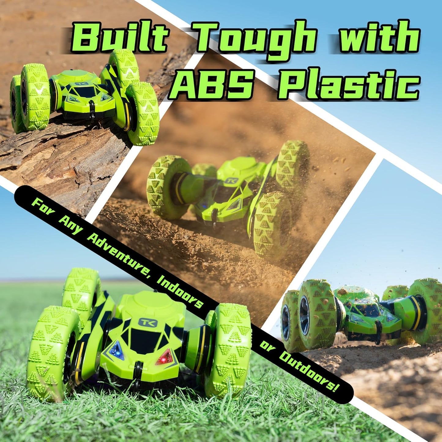 Threeking Remote Control Car RC Cars RC Stunt Car Toy with Lights Double-Sided Driving Indoor Outdoor Toys Gifts Presents for 6 7 8 9 10 11 12 Year Old Kids Boys Girls,Green