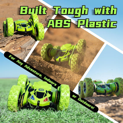 Threeking Remote Control Car RC Cars RC Stunt Car Toy with Lights Double-Sided Driving Indoor Outdoor Toys Gifts Presents for 6 7 8 9 10 11 12 Year Old Kids Boys Girls,Green