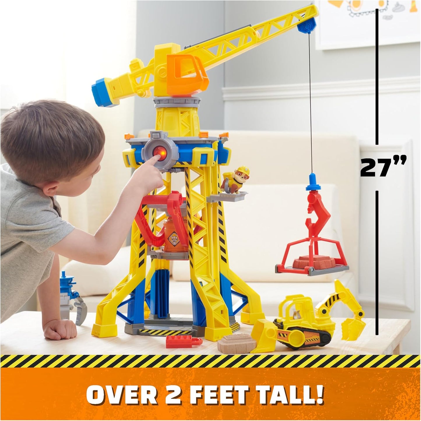 Rubble & Crew, Bark Yard Crane Tower Playset with Rubble Action Figure, Toy Bulldozer & Kinetic Build-It Play Sand, Kids Toys for Boys & Girls 3+