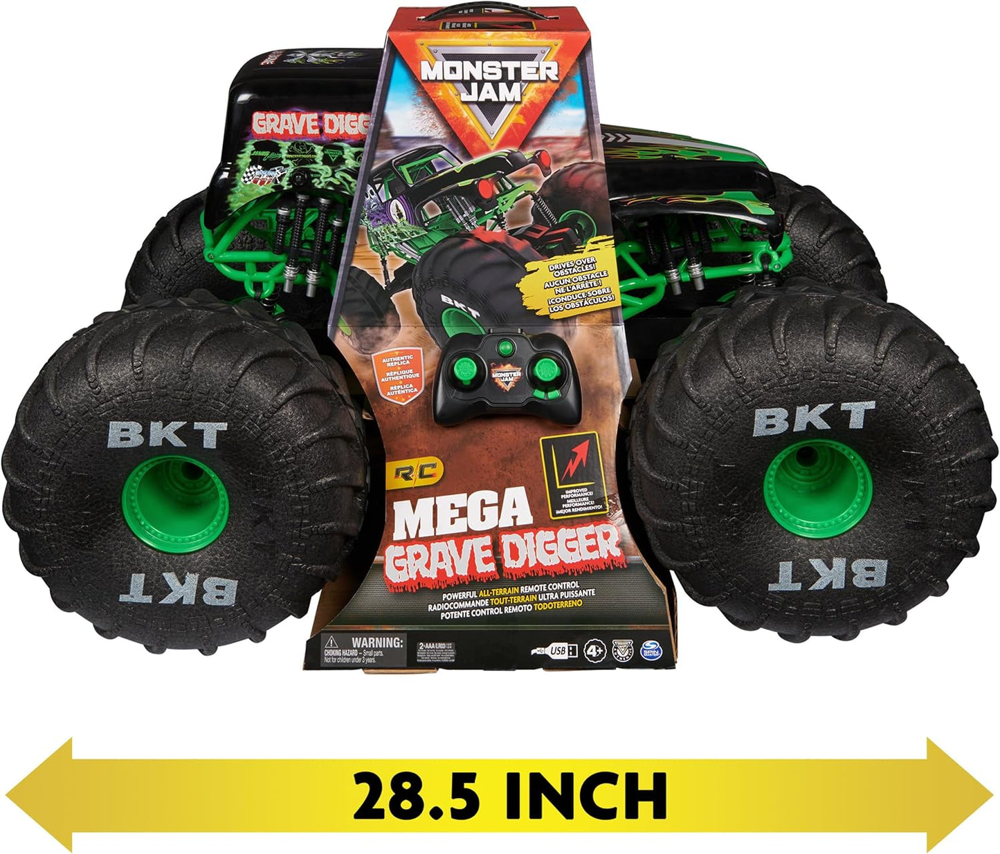 Monster Jam, Official Mega Grave Digger All-Terrain Remote Control Monster Truck with Lights, 1:6 Scale, Kids Toys for Boys and Girls Ages 4-6+