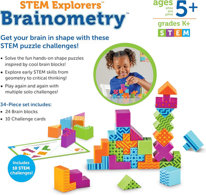 STEM Explorers Brainometry - 34 Pieces, Ages 5+ STEM Toys for Kids, Brain Teaser Toys and Games, Kindergarten Games,Back to School