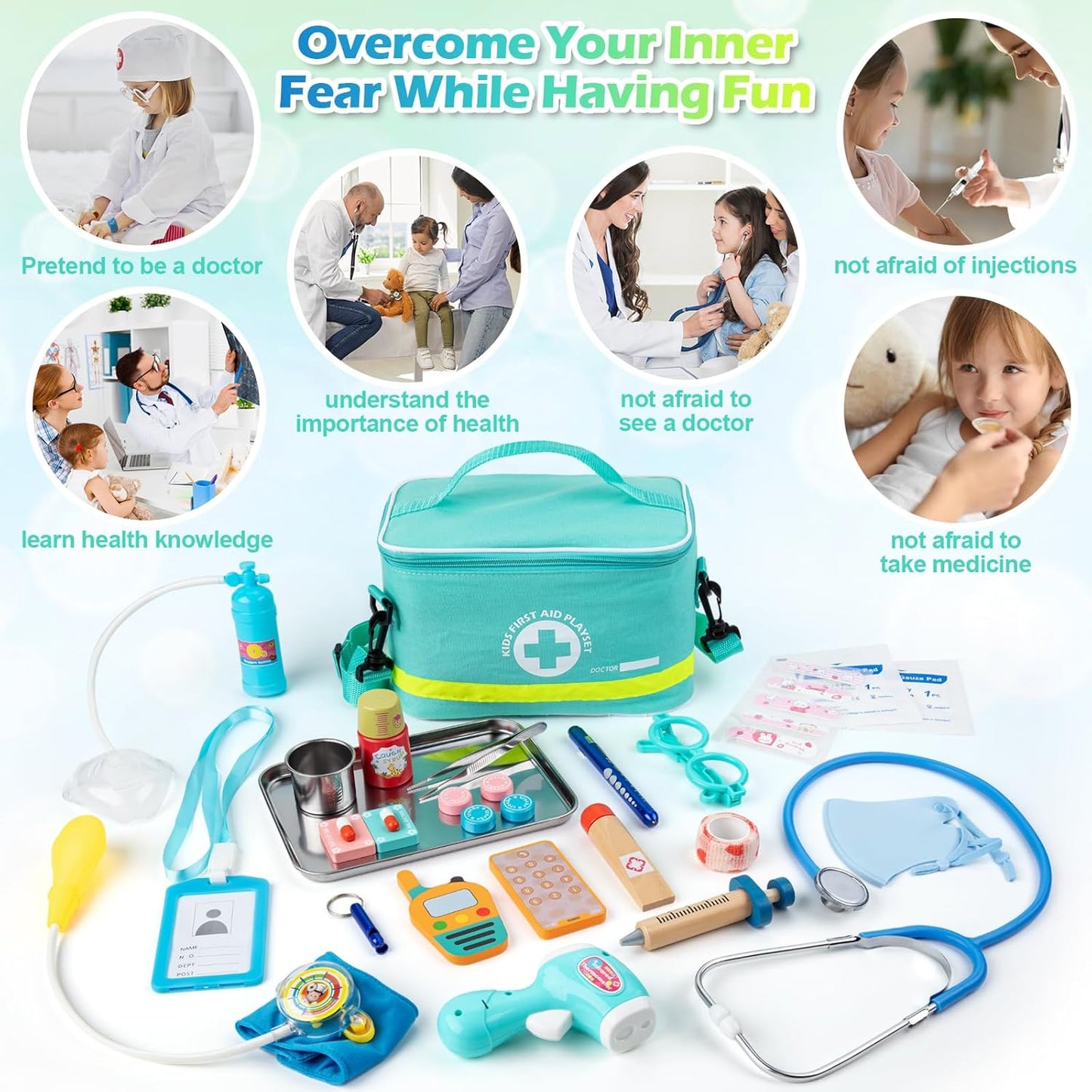 Sundaymot Doctor Kit for Kids, 34 Pcs Pretend Playset for Toddlers, Doctor kit for Toddlers 3-5, with Medical Bag, Stethoscope and Other Accessories, for Boys and Girls Fun Role Playing Game