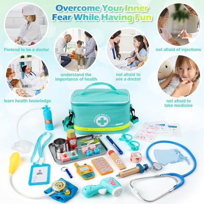 Sundaymot Doctor Kit for Kids, 34 Pcs Pretend Playset for Toddlers, Doctor kit for Toddlers 3-5, with Medical Bag, Stethoscope and Other Accessories, for Boys and Girls Fun Role Playing Game