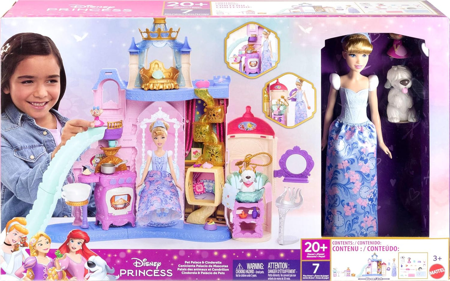 Disney Princess Pet Palace & Cinderella Fashion Doll with 2 Animal Friends