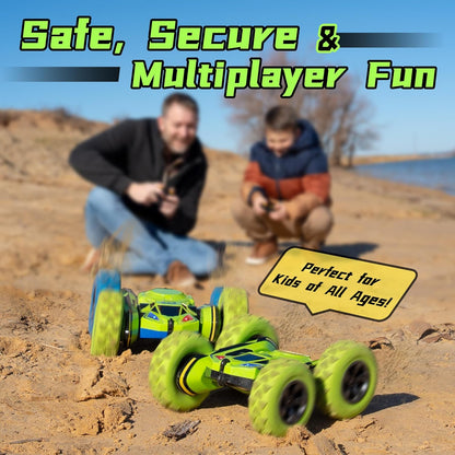 Threeking Remote Control Car RC Cars RC Stunt Car Toy with Lights Double-Sided Driving Indoor Outdoor Toys Gifts Presents for 6 7 8 9 10 11 12 Year Old Kids Boys Girls,Green