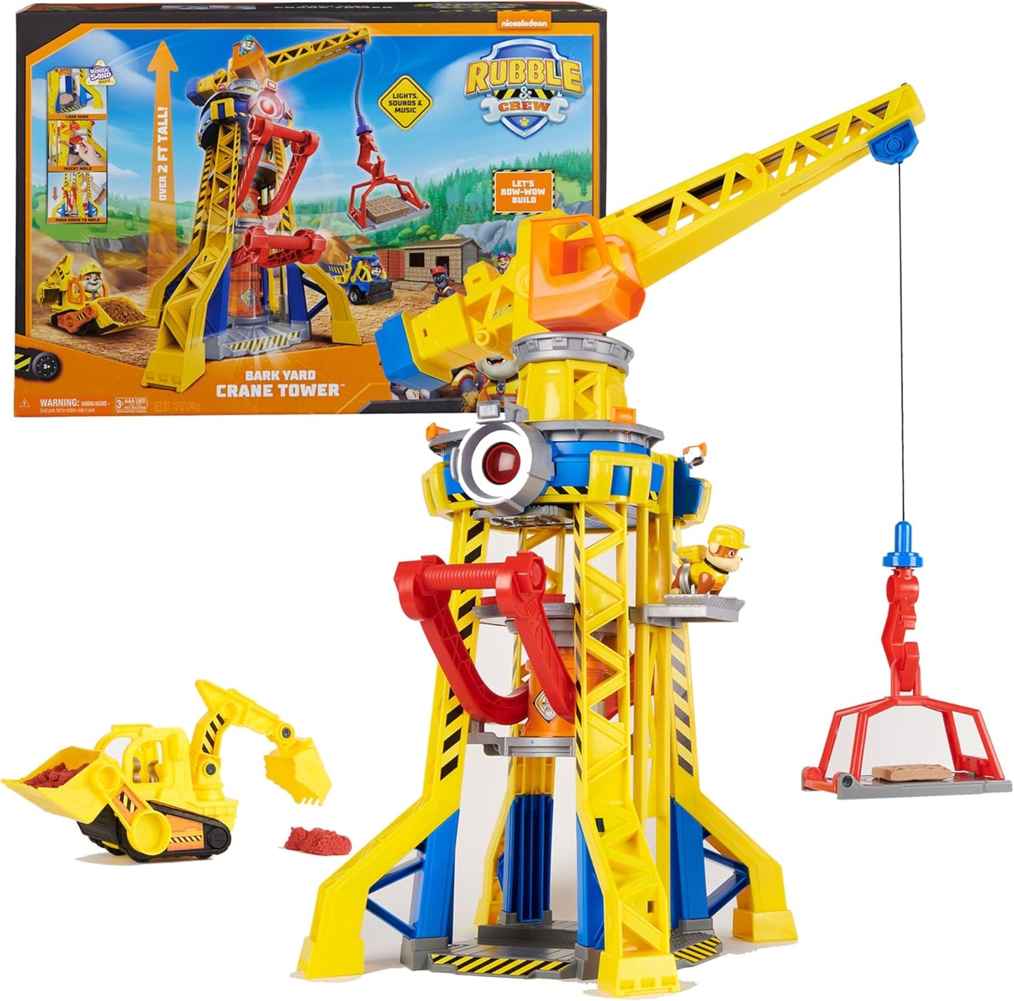 Rubble & Crew, Bark Yard Crane Tower Playset with Rubble Action Figure, Toy Bulldozer & Kinetic Build-It Play Sand, Kids Toys for Boys & Girls 3+