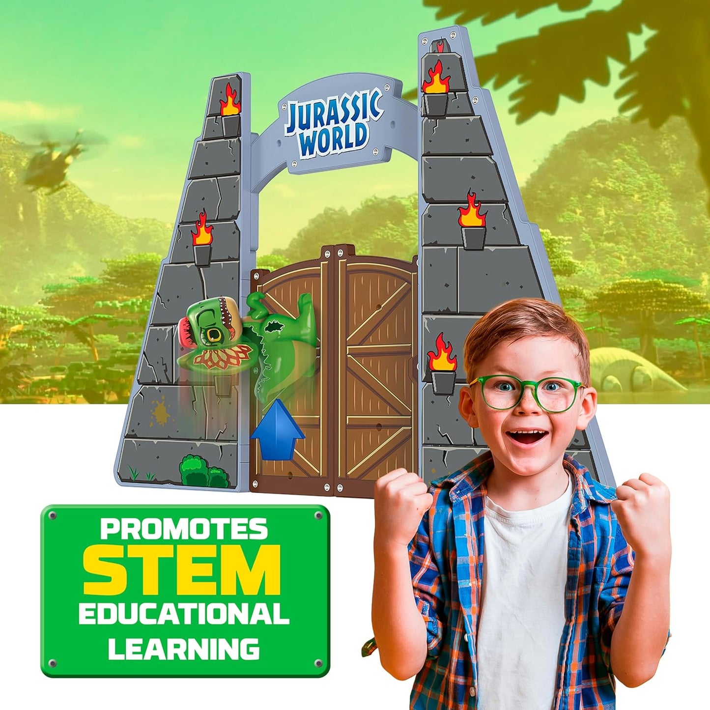 Tile Town Jurassic World Gate Escape Magnetic Tiles Set, 84 Piece Interactive Dinosaur STEM Toys Playset, Magnetic Animal Tiles for Kids Ages 3-6
