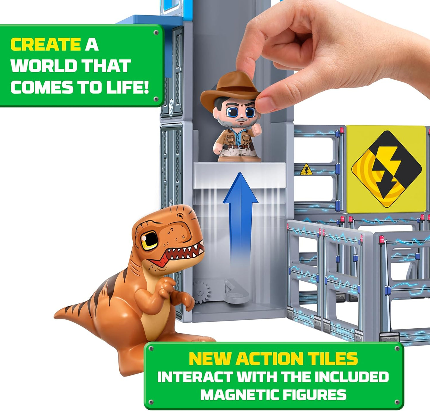 Tile Town Jurassic World Gate Escape Magnetic Tiles Set, 84 Piece Interactive Dinosaur STEM Toys Playset, Magnetic Animal Tiles for Kids Ages 3-6