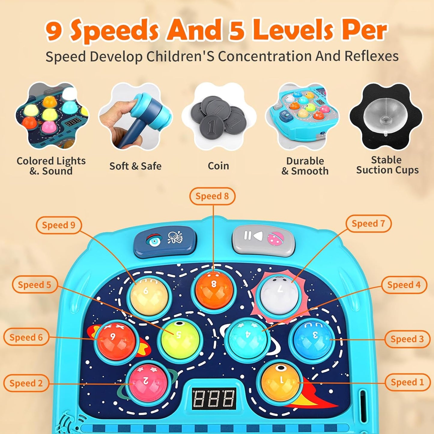 WAYKEE Whack a Mole Game, Toys for 3 4 5 6+ Year Old Boys Girls, Whack a Game for Kids, Gifts for 3-12 Year Old Boys Girls, Interactive Educational Toys with Double Hammers Sound and Light