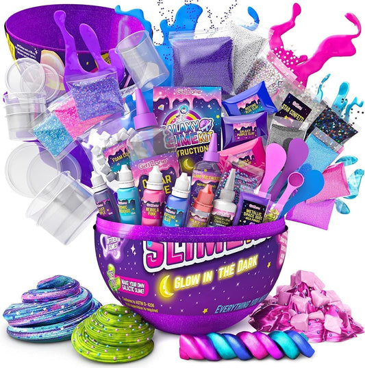 GirlZone Egg Surprise Galaxy Slime Kit – 39-Piece Glow-in-the-Dark DIY Slime Set for Girls 10–12
