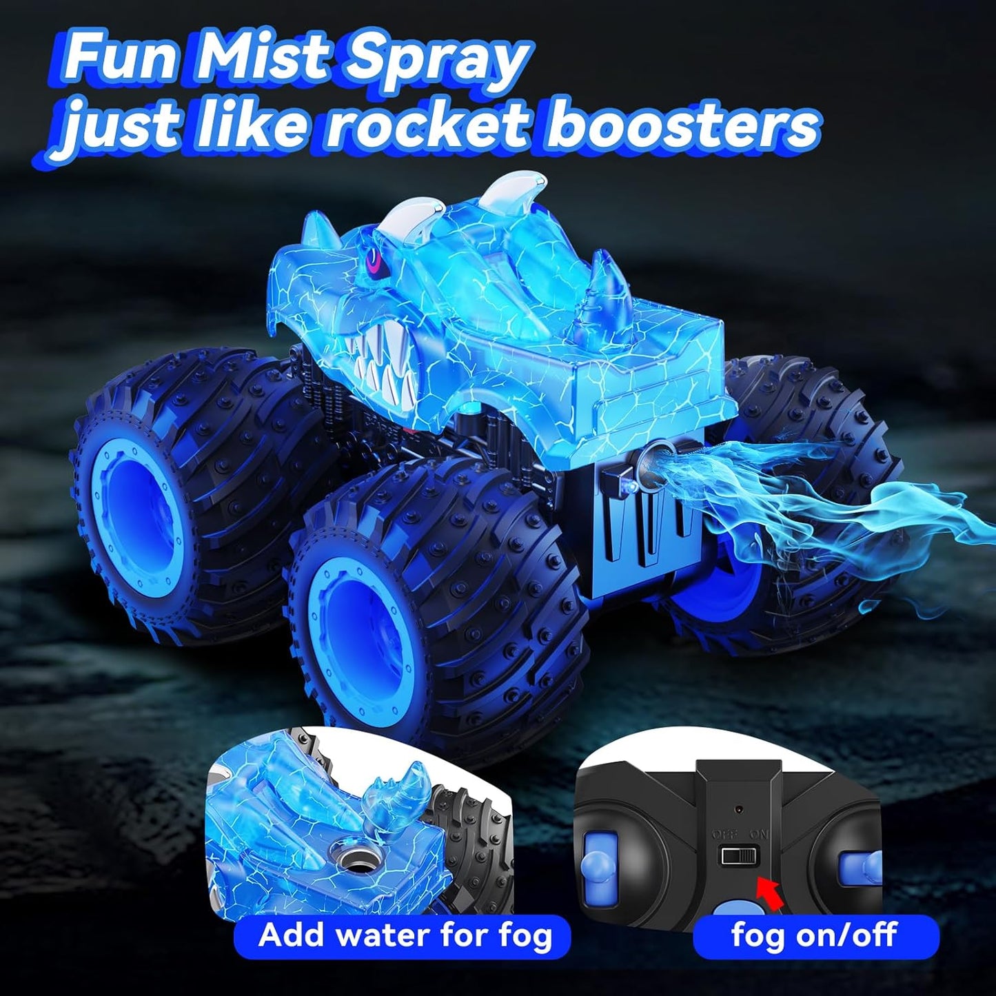 Remote Control Monster Truck for Kids – 2.4GHz All-Terrain RC Car with Light Spray & LED Effects – Gift for Boys & Girls Ages 3–8