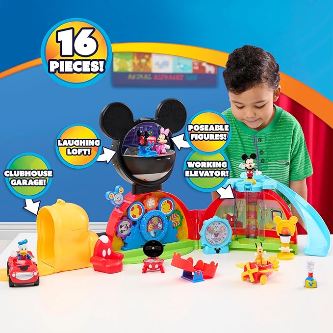 Disney Jr. Mickey Mouse Clubhouse Deluxe 28-inch Playset with Lights and Sounds, 16-Pieces, 3-inch Articulated Figurines, Toy for Fans, Boys, Kids, Ages 3 and Up by Just Play