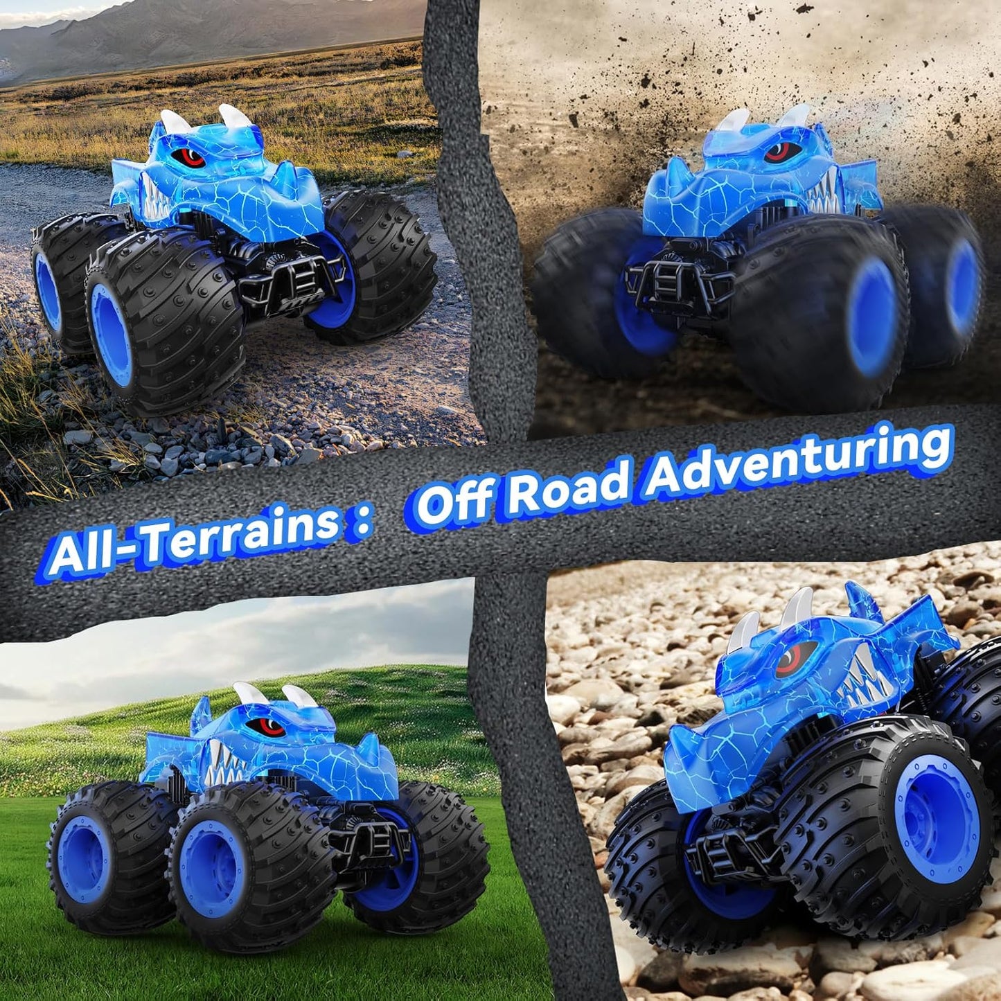 Remote Control Monster Truck for Kids – 2.4GHz All-Terrain RC Car with Light Spray & LED Effects – Gift for Boys & Girls Ages 3–8