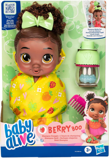 Baby Alive Shampoo Snuggle Berry Boo Black Hair 11 Inch Water Baby Doll Playset, Toys for 3 Year Old Girls & Boys & Up