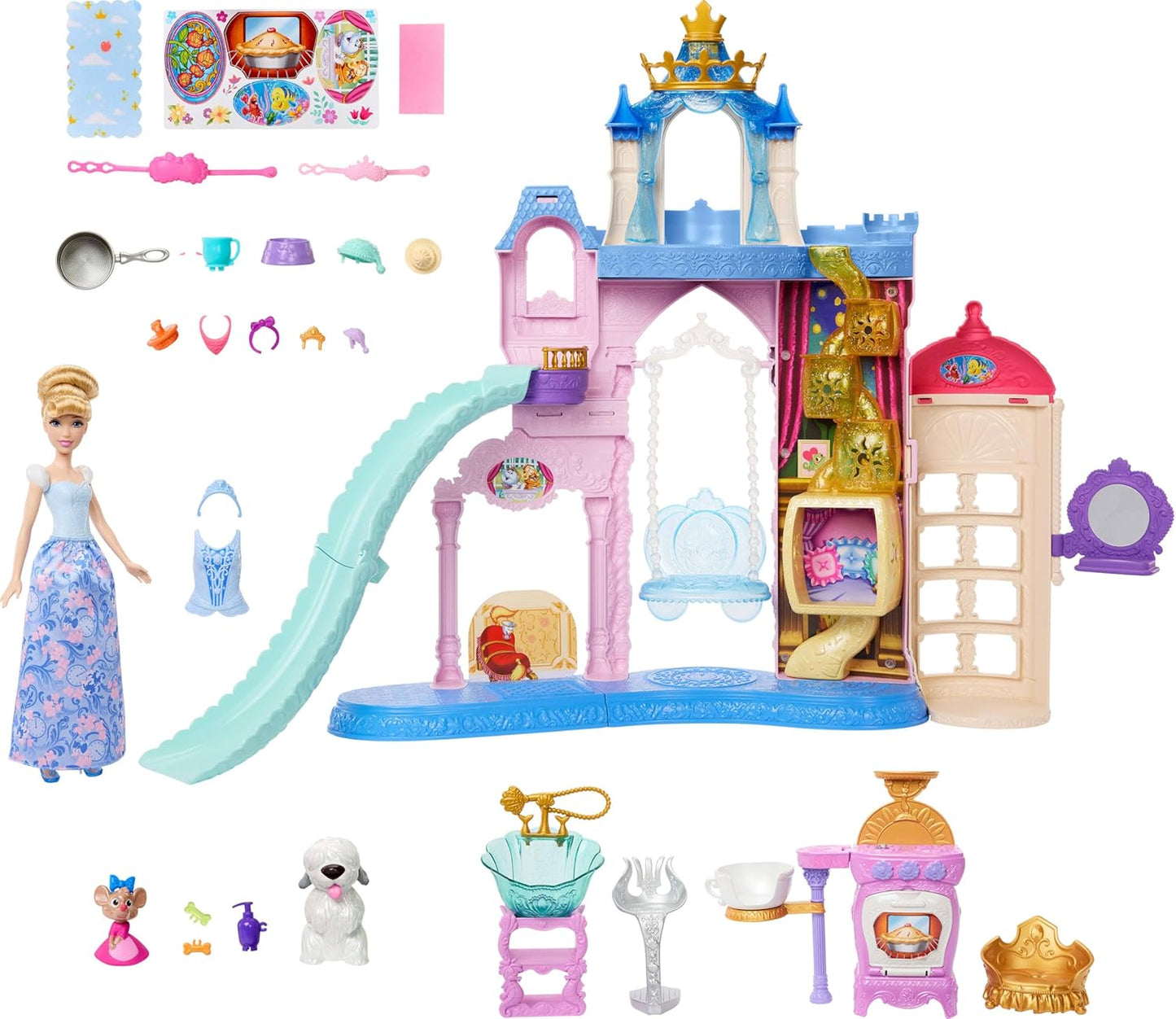 Disney Princess Pet Palace & Cinderella Fashion Doll with 2 Animal Friends