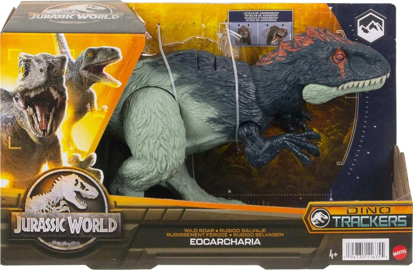 Mattel Jurassic World Wild Roar Dinosaur Toy – Eocarcharia with Sound, Attack Move & Digital Play (11")