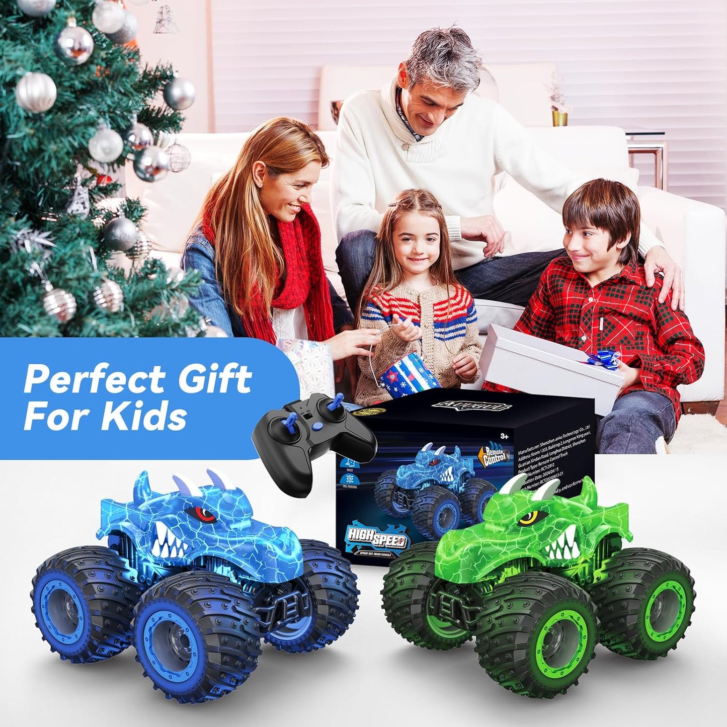 Remote Control Monster Truck for Kids – 2.4GHz All-Terrain RC Car with Light Spray & LED Effects – Gift for Boys & Girls Ages 3–8