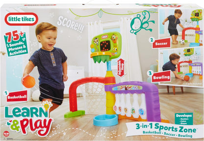 Little Tikes Learn and Play 3-in-1 Sports Zone 75+ Sounds Adjustable Hoop